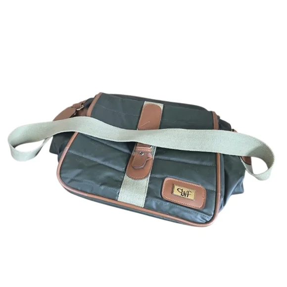 VTG Diane Von Furstenberg Green Tan Military Field Messenger Bag - Picture 5 of 12